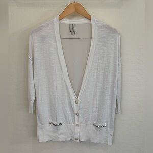 Guess White Button-Front Women's Cardigan with Stud Pocket Trim Gorgeous!